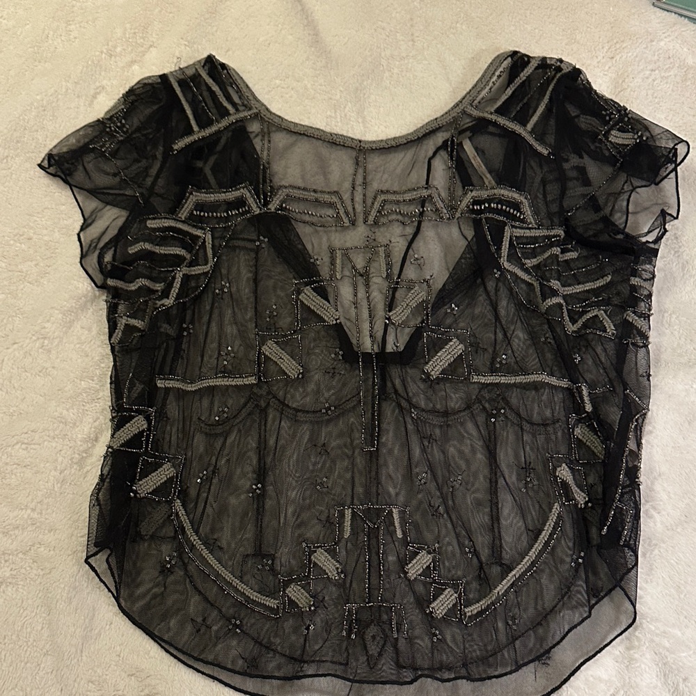 Free People Black Sheer Beaded Blouse